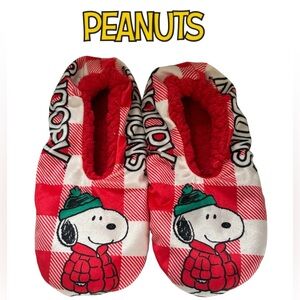 MENS PLAID SNOOPY SLIPPER SOCKS PEANUTS SHERPA SLIPPERS NON SLIP